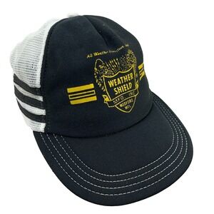 Vintage 3‎ Stripe Trucker Hat Made In USA 80s 90s Weather Shield Black White